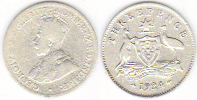 1924 Australia silver Threepence A001184